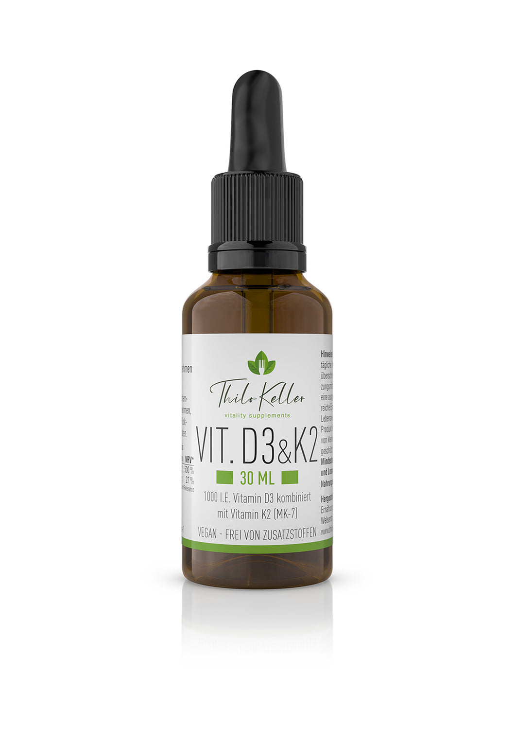 Vitamine D3 + K2 vegan, dans l'huile MCT, dosable individuellement
